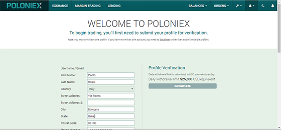 poloniex iscrizione