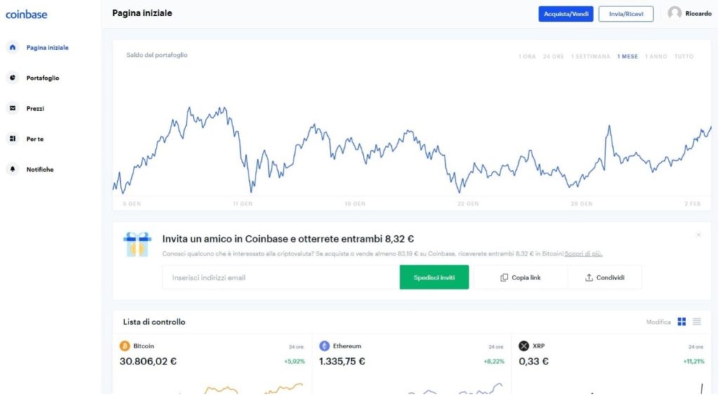 opinioni sulla dashboard di coinbase