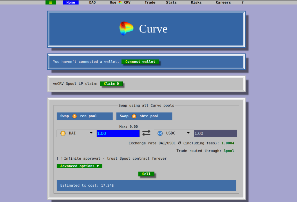 curve finance interfaccia