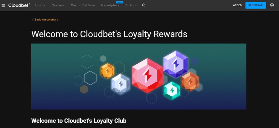 Cloudbet loyalty program screen